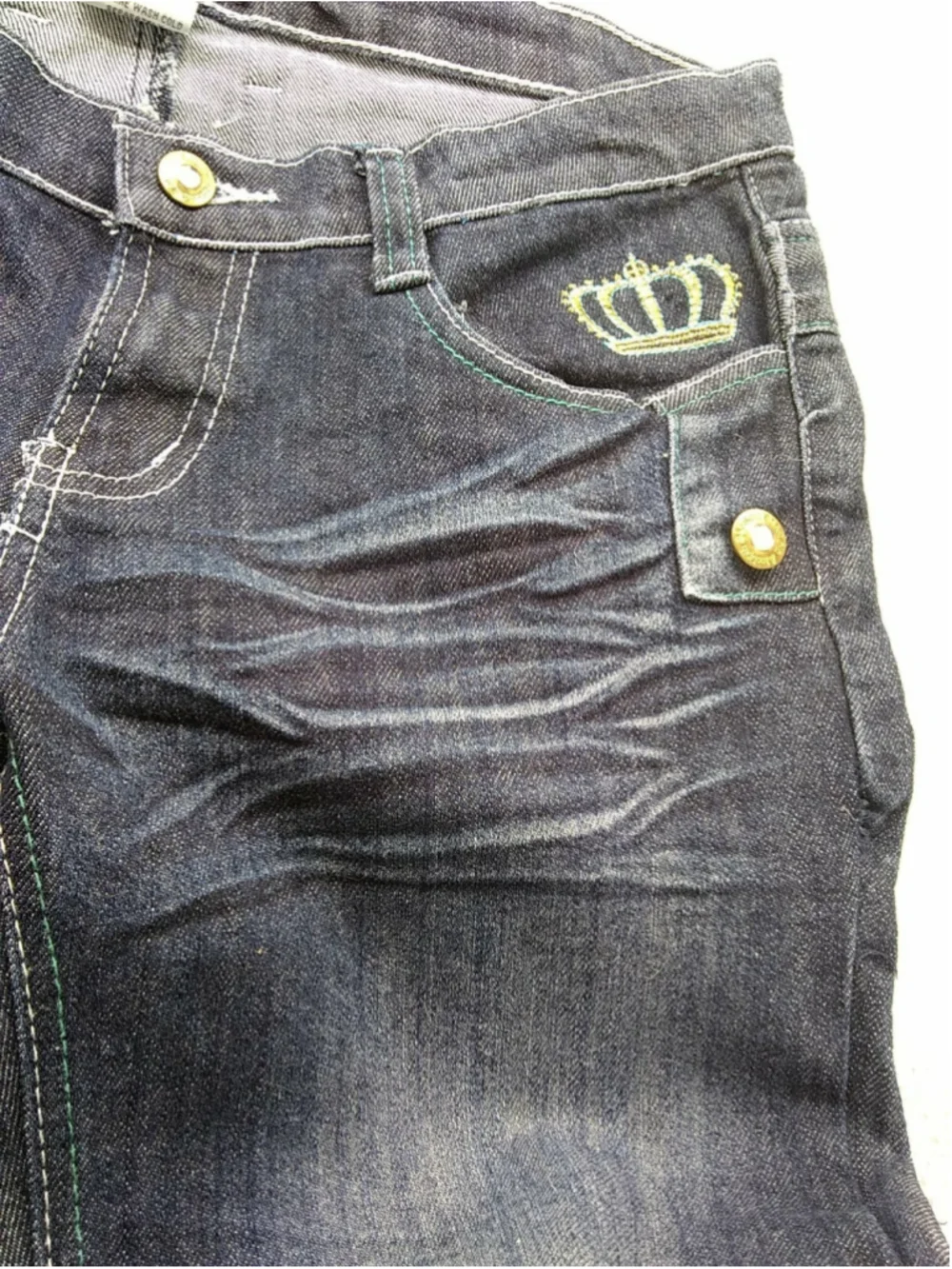 OLD SKOOL Womens Juniors Denim Jeans SIZE 15 Embellished Teal & Gray Stitching - Picture 6 of 12